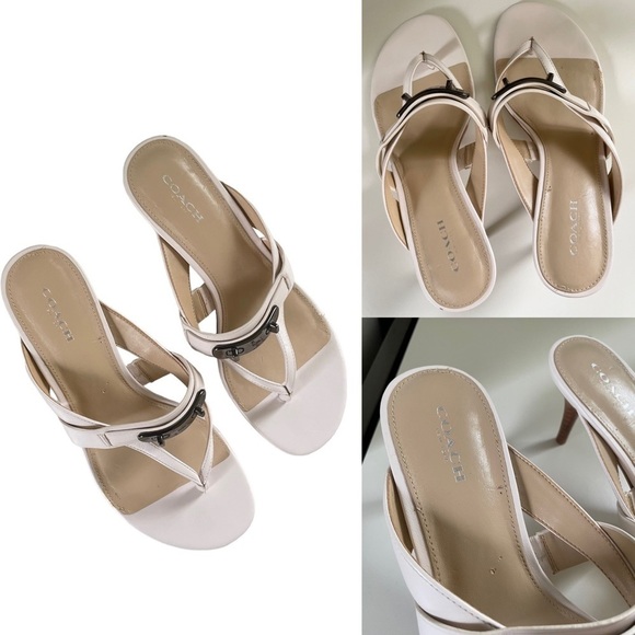 Coach Turnlock Leather Olina Matte White Thong Heel Dress Sandals Women’s 8.5 - Picture 7 of 15